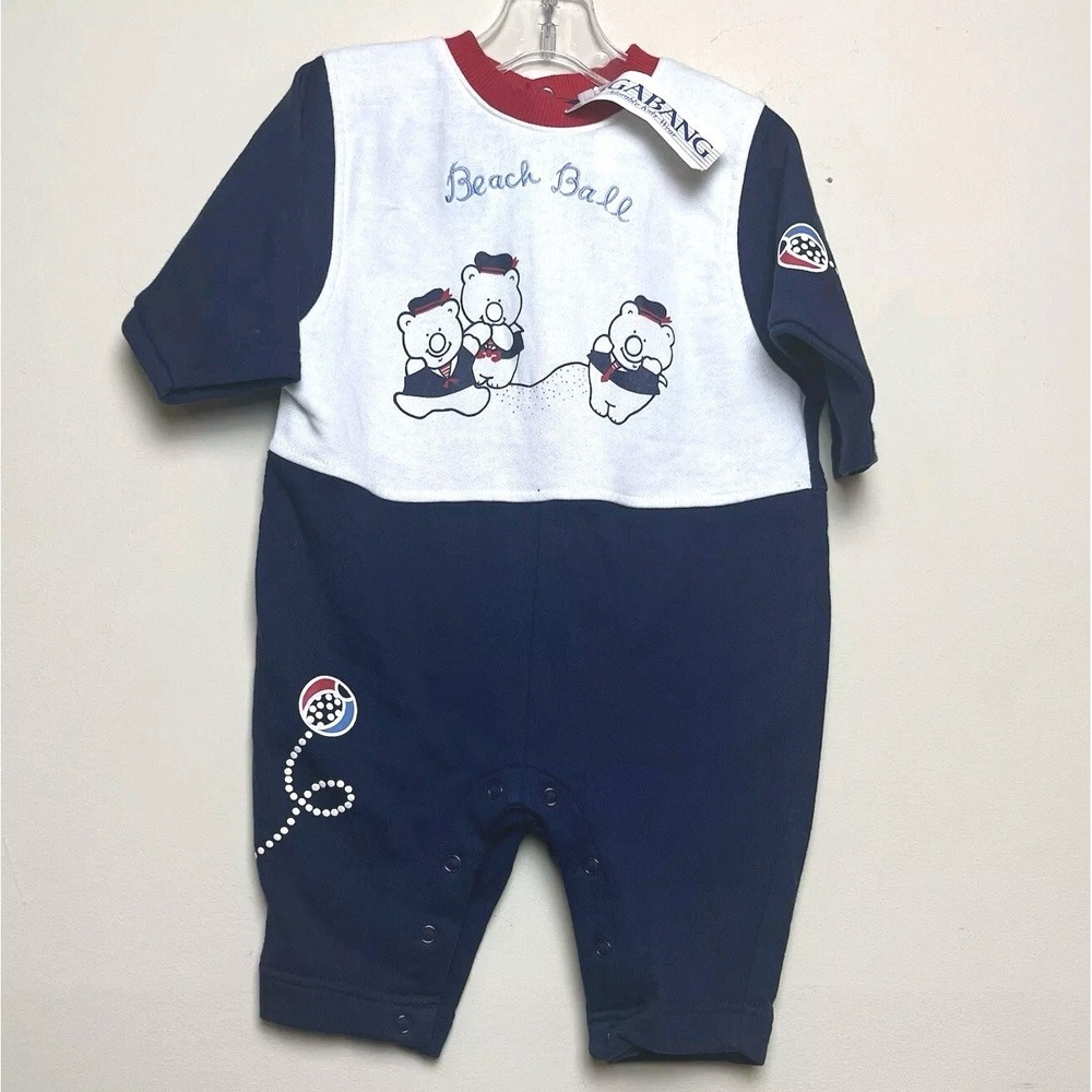 Vintage‎ Agabang 18 Month Romper Navy Bears Beach Ball Cute NWT DS NOS 80s